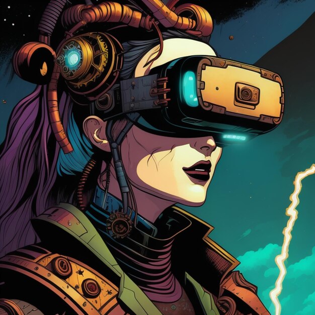 Cyberpunk futuristico metaverse femminile che sperimenta la realtà virtuale