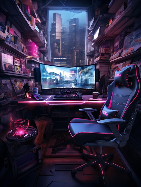 Cyberpunk Gamers Hideout Neon Color Theme Neon Signage Graff Creative Live Stream Idea di sfondo