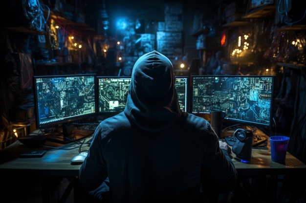 Cyberpunk Hacker al lavoro AI generativa