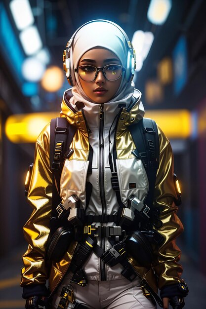 cyberpunk hijab ragazza futuretech musulmano i