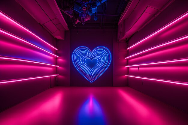 Cyberpunk hitech neon cuore luminoso concetto di Cyber Valentine's Day piattaforma di intelligenza artificiale di parco giochi