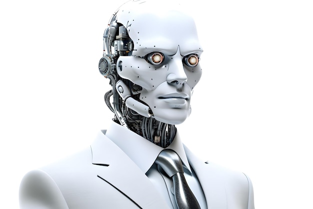 Cyberpunk Imprenditore White Collar Worker Robot vestito con un tailleur Generativo Ai Chat Bot