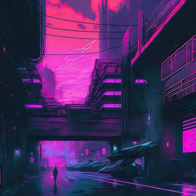 Cyberpunk Industrial Abstract Future Wallpaper Concetto futuristico Pink Evening paesaggio urbano Illustrazione 3D