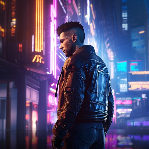 Cyberpunk iperrealista un personaggio maschile illustrazione animata