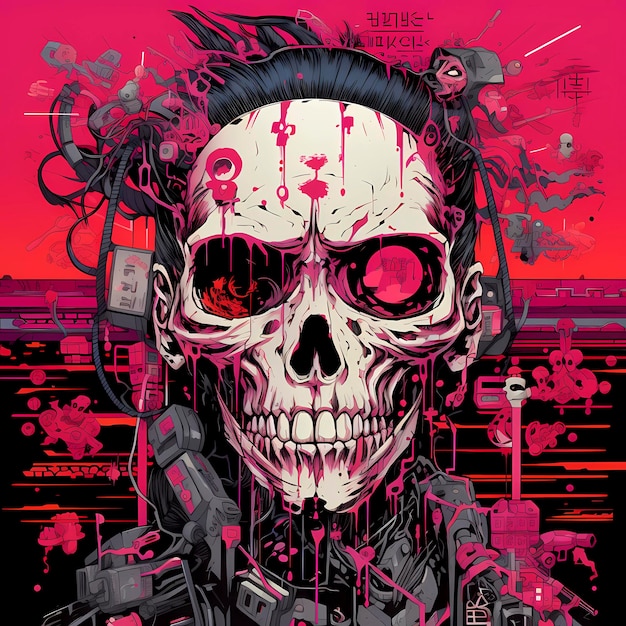 Cyberpunk Nostalgia 90s Comic giapponese con una SkullFaced Punk Generative AI