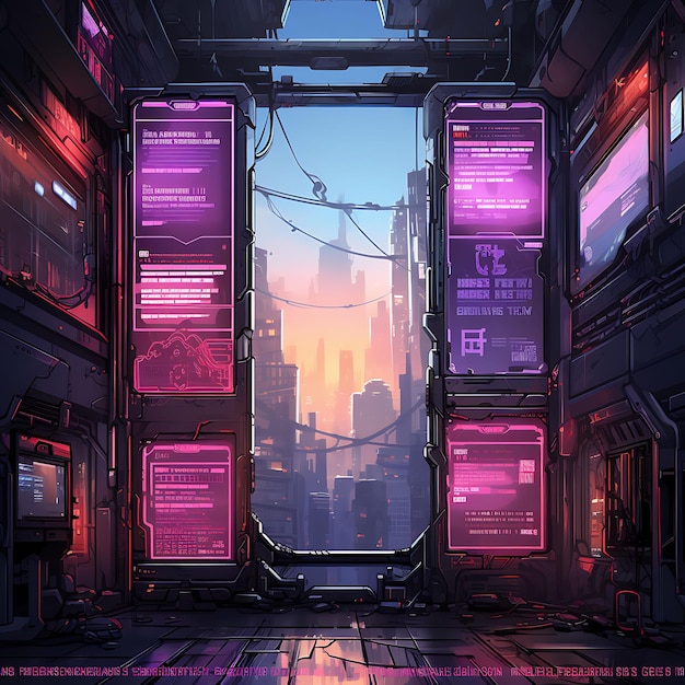 Cyberpunk Pop Up Ui Futuristico a tema Open World Rpg Decorat Design Art Graphic Frame Card Decor