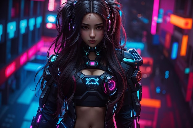 cyberpunk ragazza donna sfondo al neon