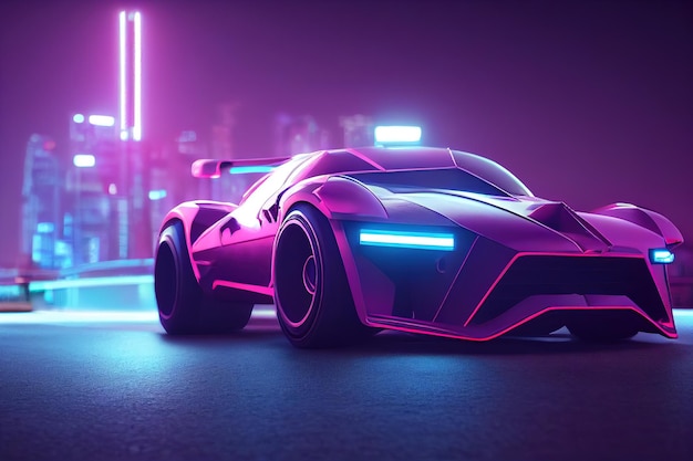 Cyberpunk Sports auto futuristica su sfondo neon cyberpunk 3d rendering illustrazione 3D