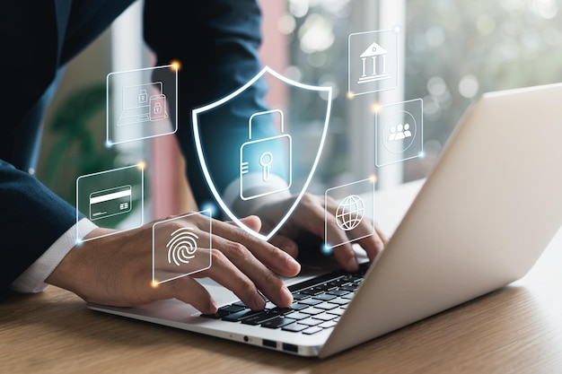 Cybersecurity tecnologia di protezione delle informazioni aziendali privacy per proteggere i dati personali icona di blocco e tecnologia di connessione di sicurezza della rete internet