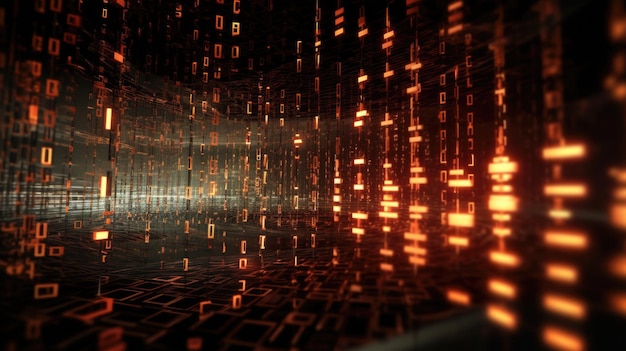 Cyberspazio futuristico con sfondo di codice binario IA generativa