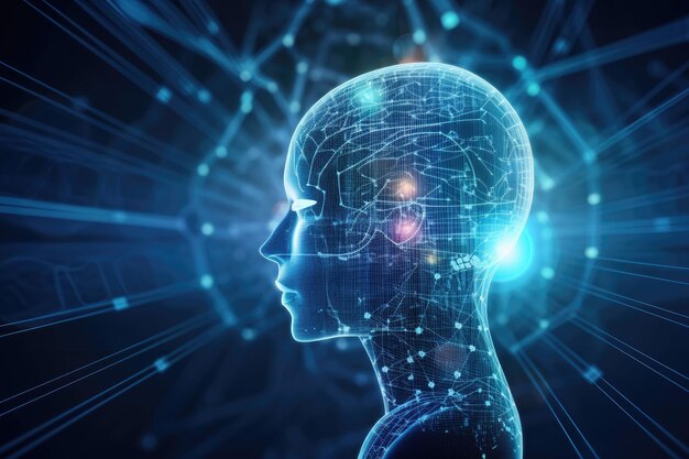 Cyborg chatbot robot gpt utilizzando AI cervello pensante intelligenza artificiale IA generativa