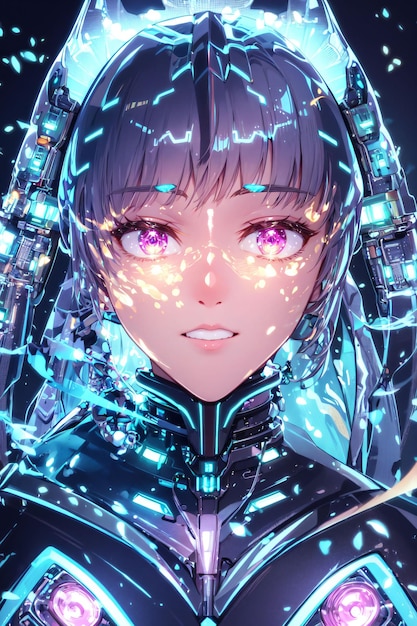 cyborg femmina con occhi viola