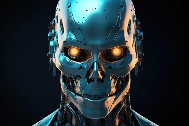 cyborg umanoide Intelligenza artificiale AI teschio robot futuristico metallico fantascienza