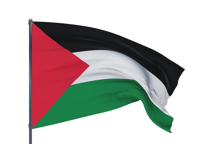 D illustration waving flags of the world flag of palestine isolated on white background