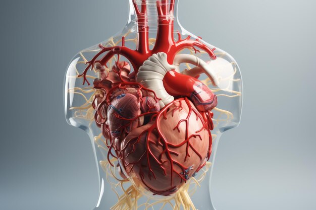 D illustrazione di cuore umano colorato su sfondo bianco anatomia del cuore umano atri e ventricoli