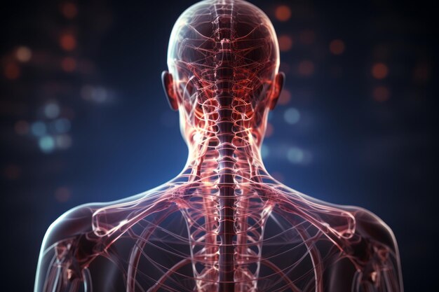 D illustrazione in primo piano della spina cervicale umana vertebre della colonna vertebrale umana costellate di