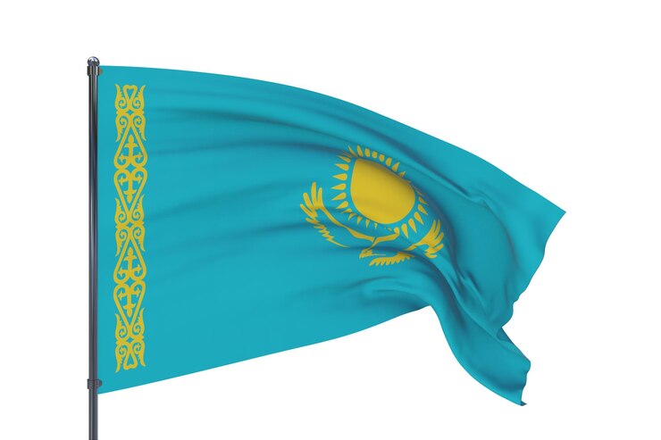 D illustrazione sventolando le bandiere della bandiera mondiale del kazakistan isolate su sfondo bianco