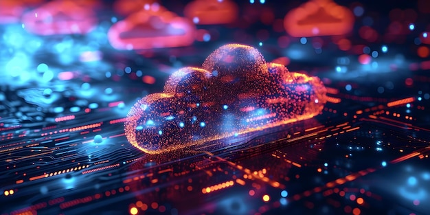 D Illustrazioni Tecnologia del cloud computing Archiviazione di dati e misure di cibersicurezza Concetto Tecnologia Illustrazioni Cloud computing Storaggio di dati Misure di cybersicurezza