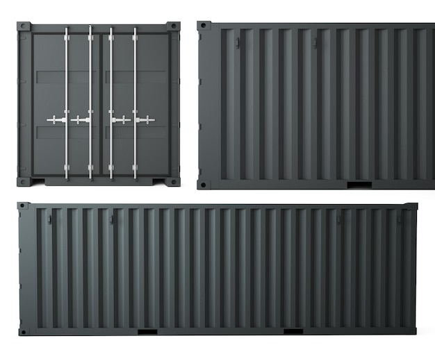 D rappresentazione di un carico di container grigio su sfondo bianco