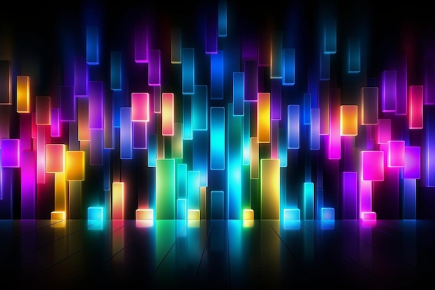 d rappresentazione di uno sfondo futuristico con forme geometriche e luci al neon colorate