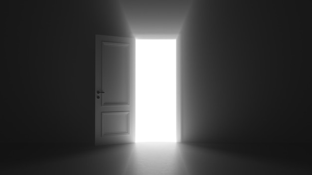 D rende brillante la porta aperta in una stanza buia