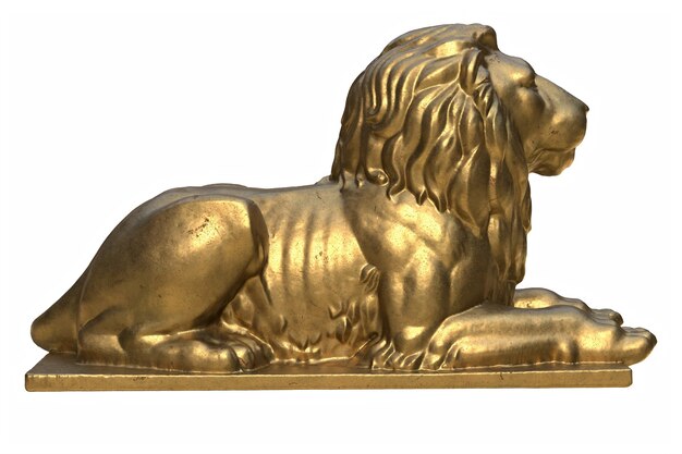 D render di leone sdraiato scultura d'oro isolato su bianco