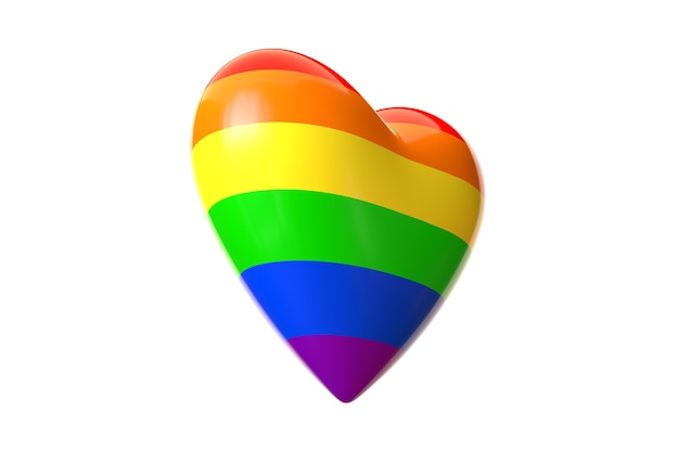 D render di lgbt arcobaleno colorato a forma di cuore isolato su sfondo bianco