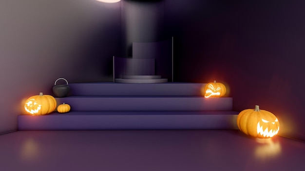 D rendering d rappresentazione podio viola e nero e sfondo astratto minimo per halloween