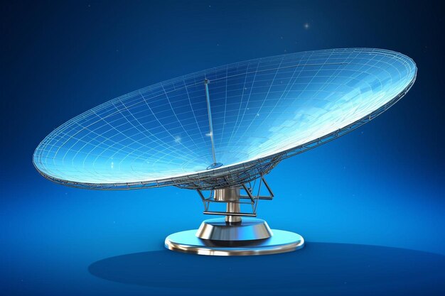 d rendering del progetto dell'antenna parabolica con scala su sfondo blu