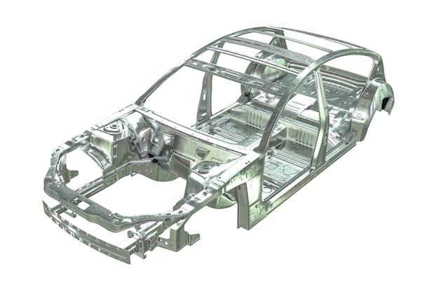 D rendering del telaio metallico della carrozzeria isolato su bianco