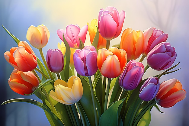 Da vicino un bel bouquet di tulipani luminosi