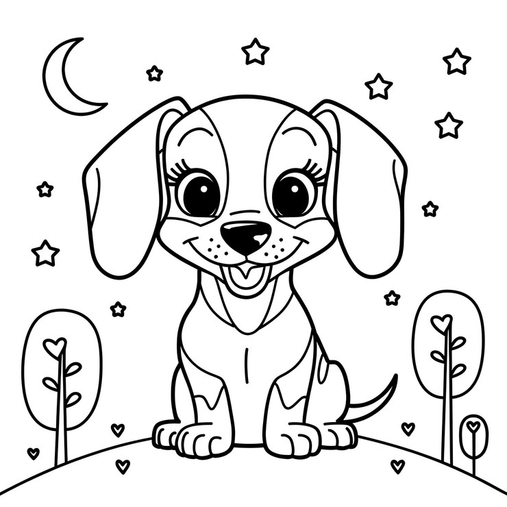 Dacciolo da colorare Pagina dettagliata Line Art di adorabile Dachshund