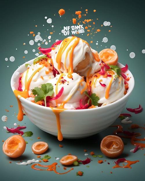 Dahi Vada con yogurt Drizzle Decorazioni indiane festive Dicembre Sito web di layout della cultura culinaria dell'India