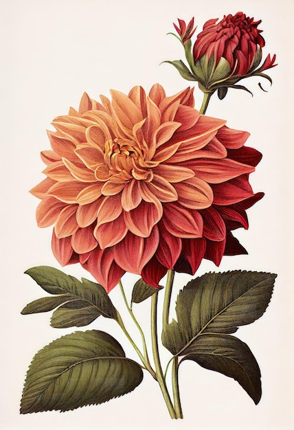 Dahlia Flower Illustrazione botanica Crisantemo Pittura realistica Illustrazione generativa astratta di AI