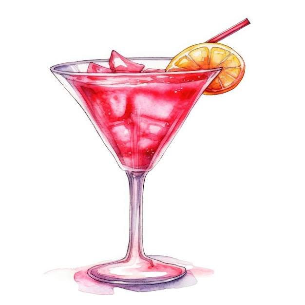 Daiquiri Cocktail isolato su bianco disegnato con acquerello AI generativo