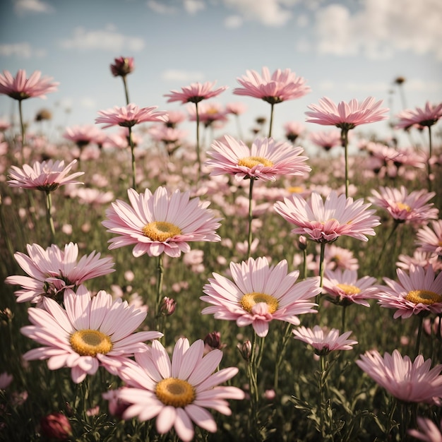 Daisy sogna margherite rosa in mezzo a un campo bianco