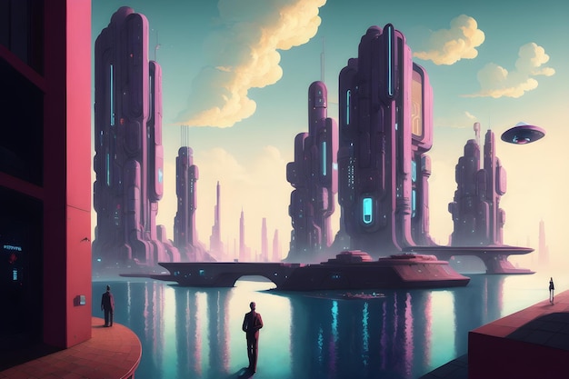 Dal futuro Cityscape Fantascienza Fantasy Paesaggio storico ai generato