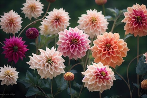 Dalia banchetto di fiori bellissimo sfondo spettacolare disposizione dei fiori