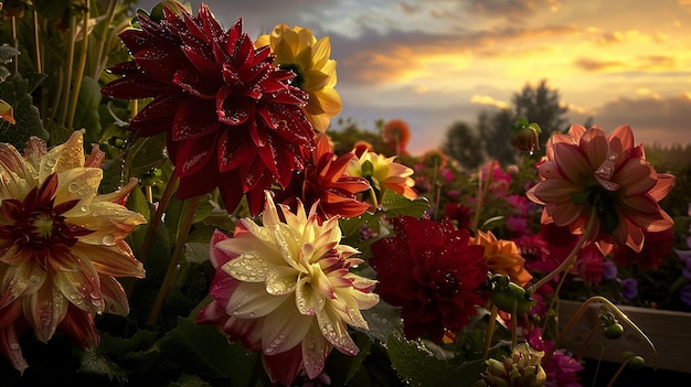 Dalia colorata in fiore