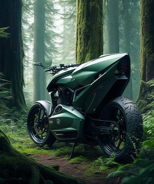 DALLA MOTO FUTURISTICA LATO DELLA FORESTA