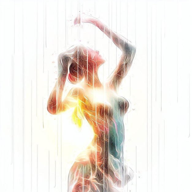 Dancing in the Rain Un bellissimo atto multimediale misto di una donna su un poster line art