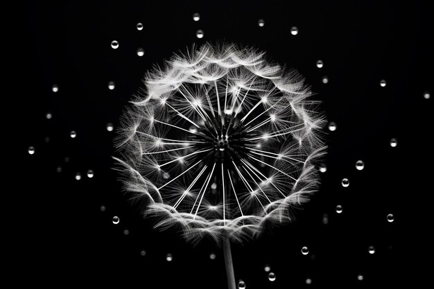 Dandelion monochrome arte blowball bellezza nera fiore bianco gocce macro