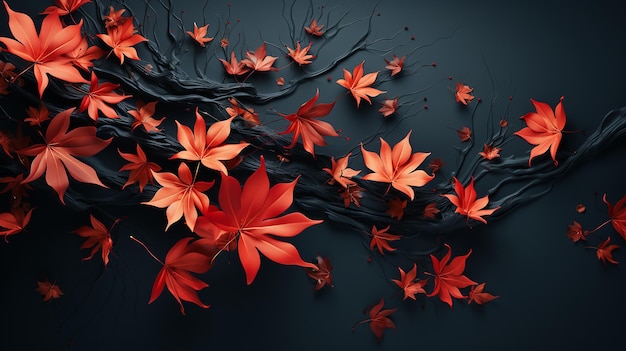 Danza d'autunno Graziose foglie d'acero sospese a mezz'aria su uno sfondo scuro