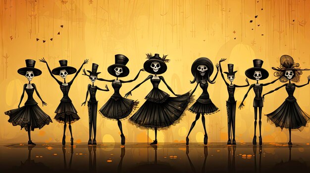 Danza macabre scheletri capricciosi che si divertono nell'armonia di Halloween