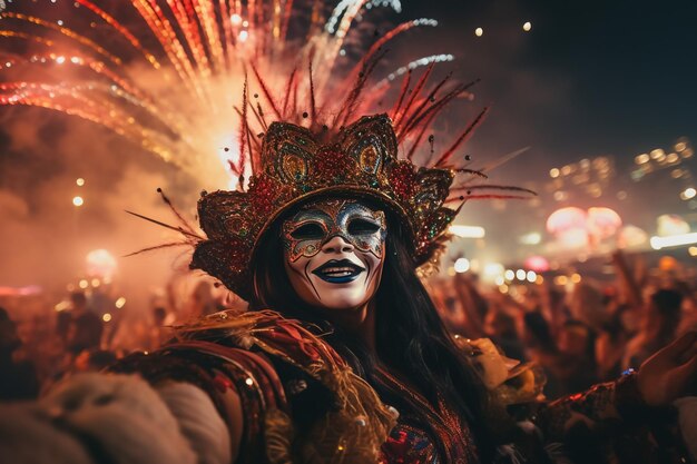 Danza samba e ritratto di donne in un evento all'aperto per la cultura, la tradizione e la celebrazione Sorriso felice e persone dal Brasile che ballano al concerto tradizionale del festival o del carnevale a Rio de Janeiro