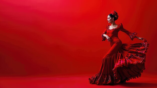 Danzatrice di flamenco donna sfondo rosso