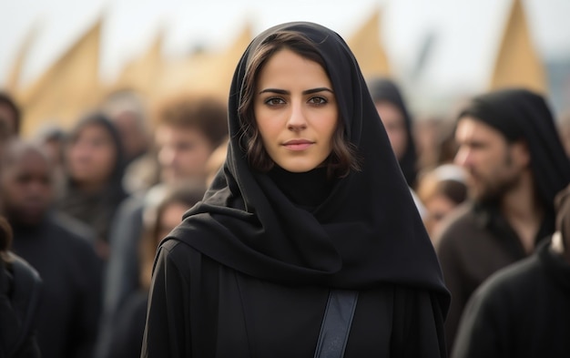 Dare potere alla donna araba che protesta al raduno sociale IA generativa