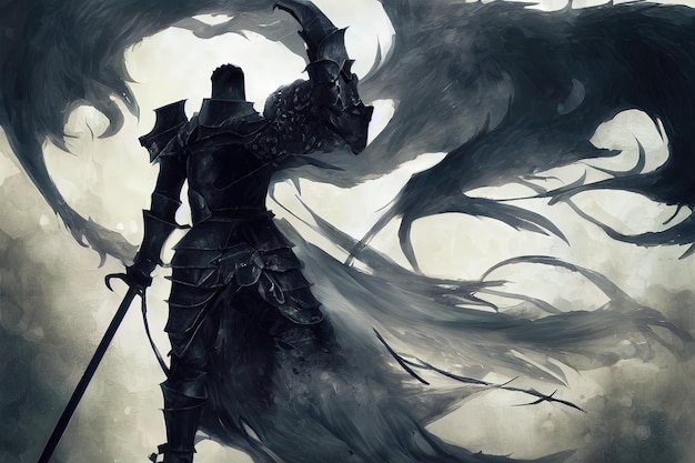 Dark berserk demone cavaliere dark fantasy pittura illustrazione art