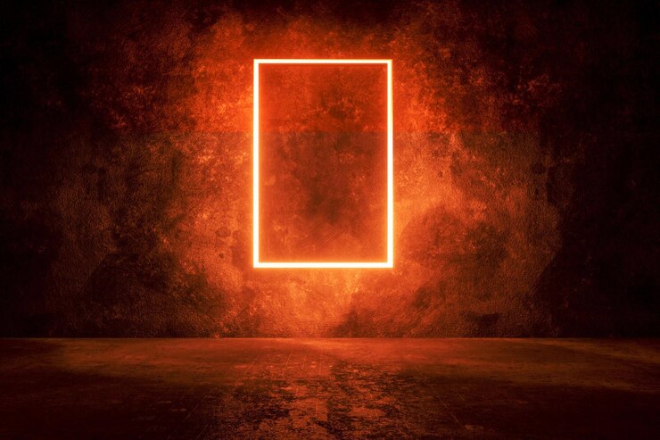 Photo dark concrete background with illuminated frame