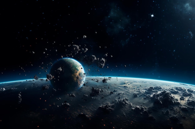 Dark Space la Terra su uno schermo intero Geostorn sulla Terra la fine dell'universo AI generato